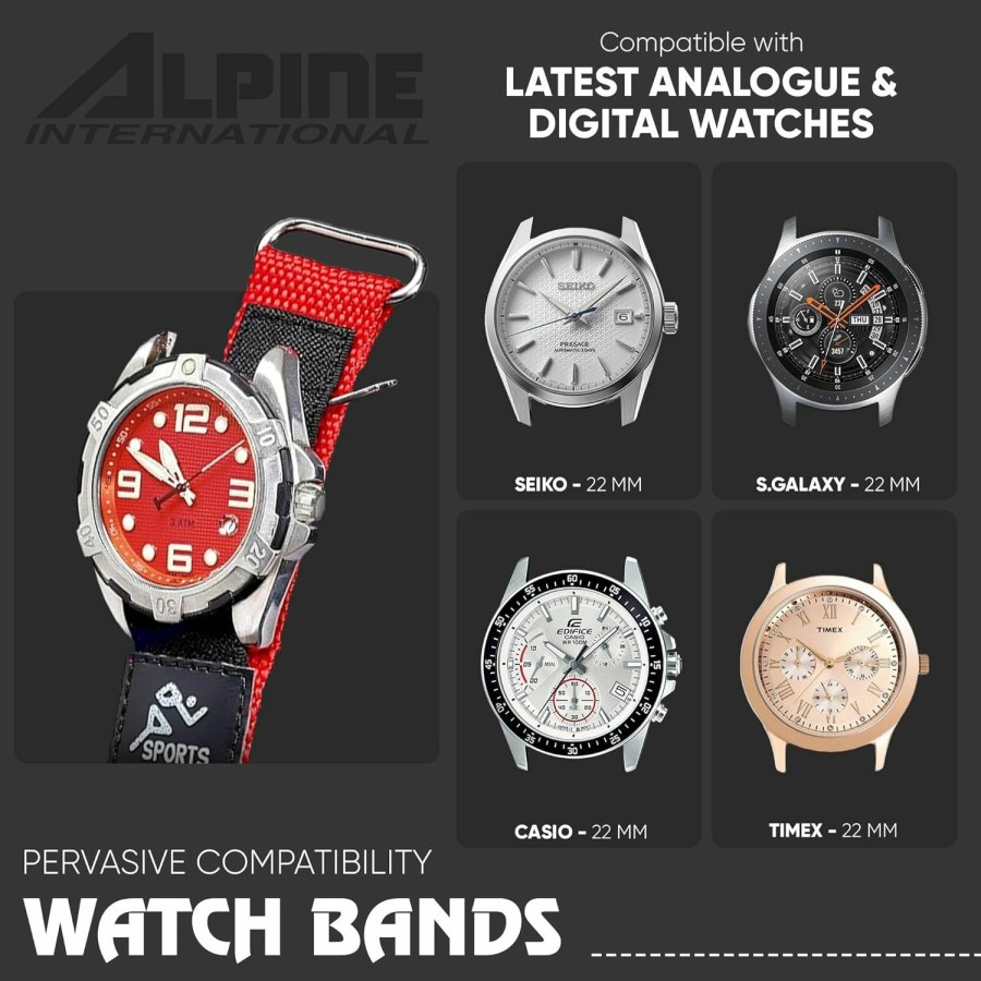 New STUNNING SELECTION Alpine Sporty Padded Nylon Fabric Adjustable Strap Watch Band - Waterproof & Quick Dry Nylon Replacement Watch Bands For Women & Men - Compatible With Regular & Smart Watch Bands(16Mm, 20Mm & 22Mm)