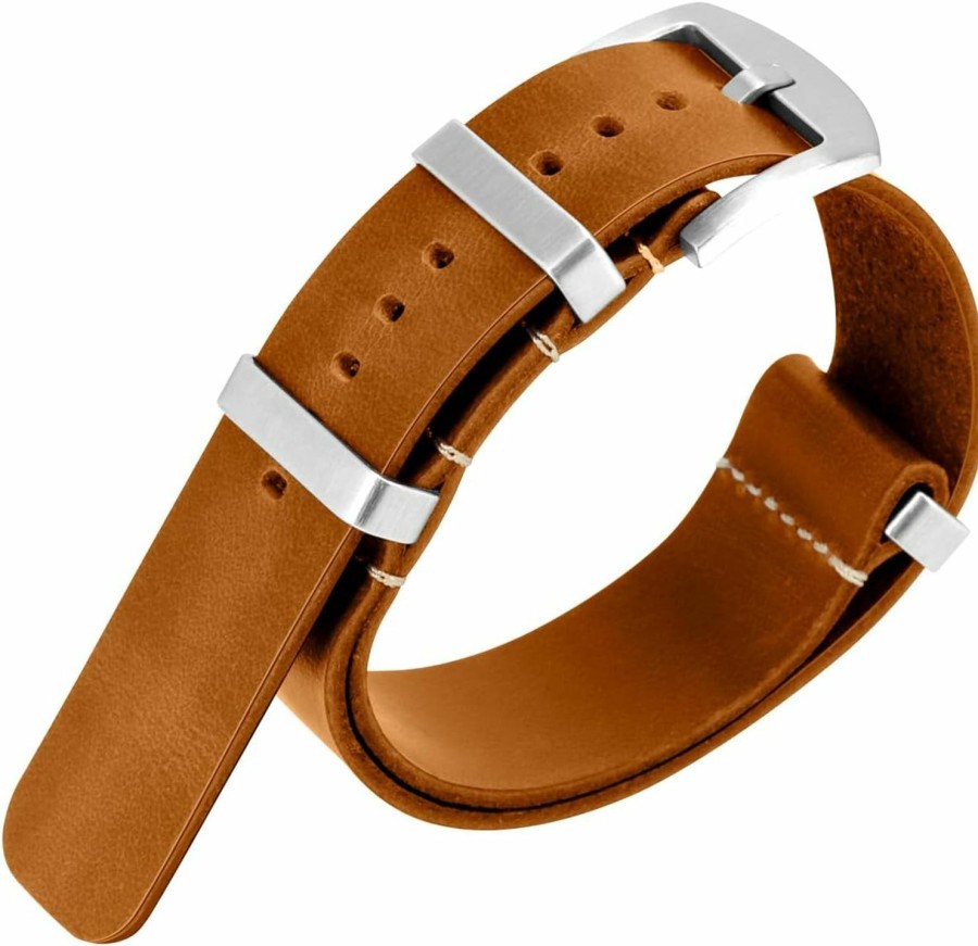 Hot SINAIKE Basics Genuine Calf Leather One-Piece Watch Band 18Mm 20Mm 22Mm 24Mm Oiled Leather Straps With Stainless Steel Loop Buckle For Men & Women