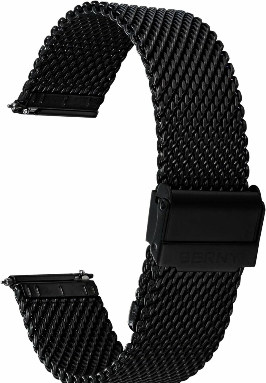 Online BERNY Berny Stainless Steel Mesh Watch Band For Mens Women Quick Release Adjustable Milanese Watch Straps Thick Heavy Duty Metal Bracelet With Safty Clasp Black Silver 18Mm 20Mm 22Mm 24Mm