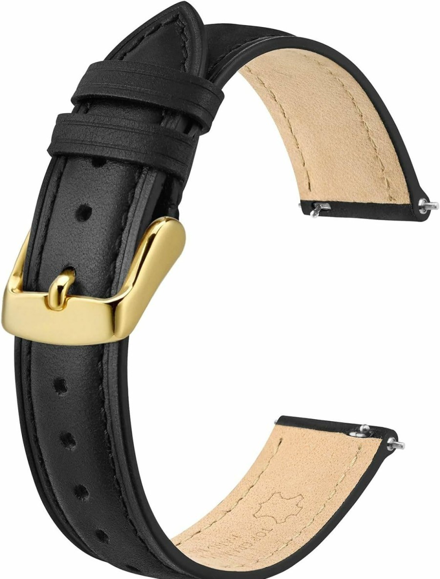 Online BISONSTRAP Bisonstrap Elegant Leather Watch Straps, Quick Release, Watch Bands For Women And Men, 15Mm, Black (Gold Buckle)