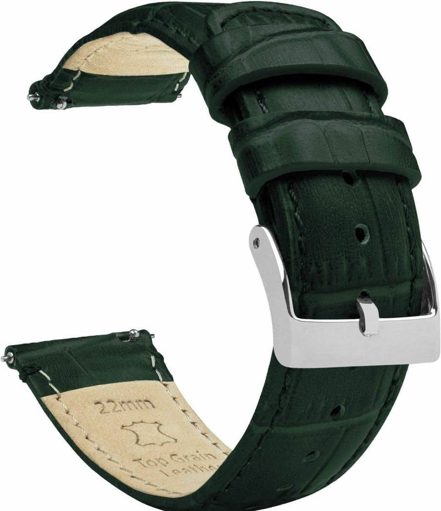 Clearance BARTON WATCH BANDS 22Mm Forest Green - Barton Alligator Grain - Quick Release Leather Watch Bands