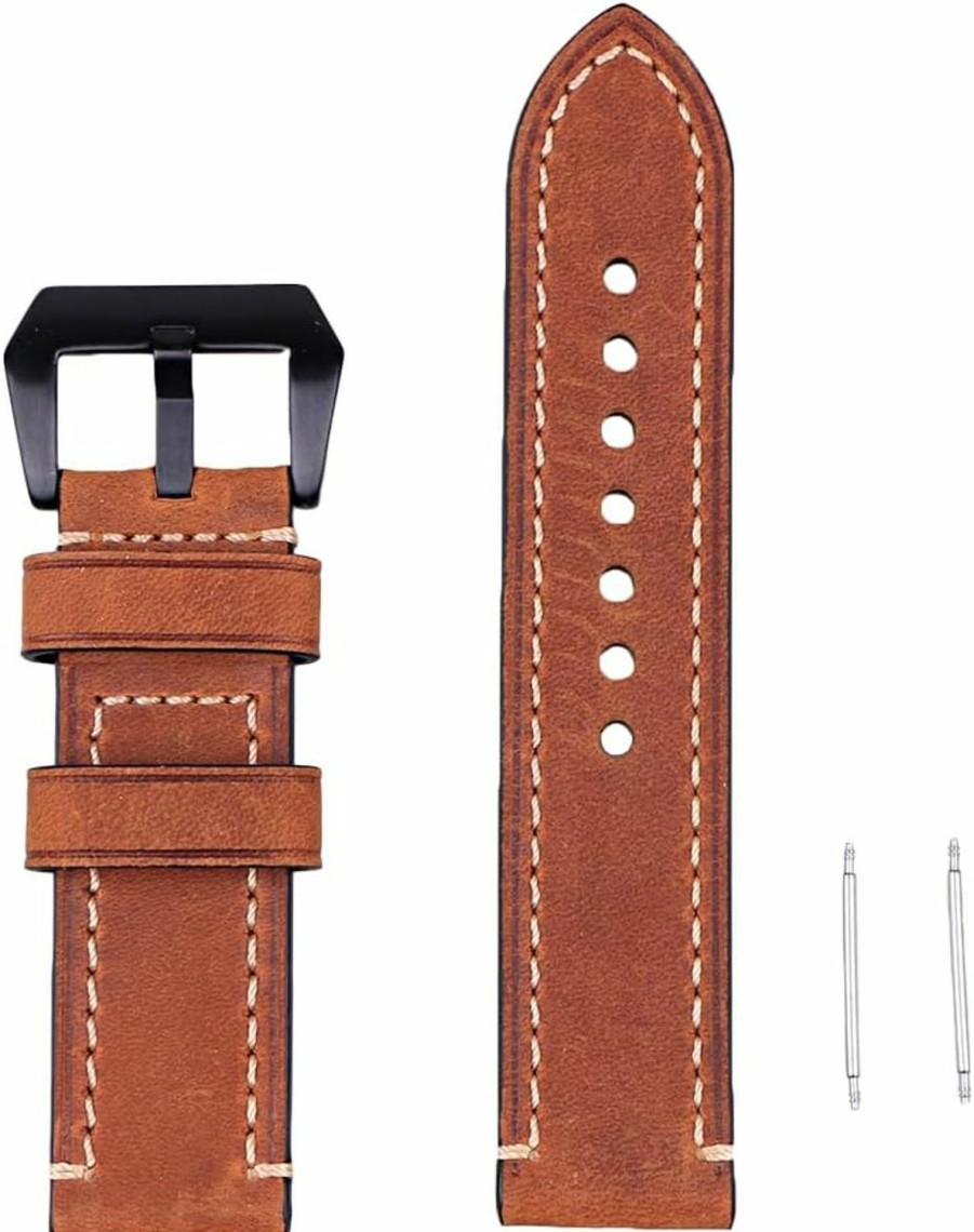 New szzijia Szzijia Genuine Leather Brown Watch Strap Wristwatch Band Watchband 24Mm Width With Black Buckle