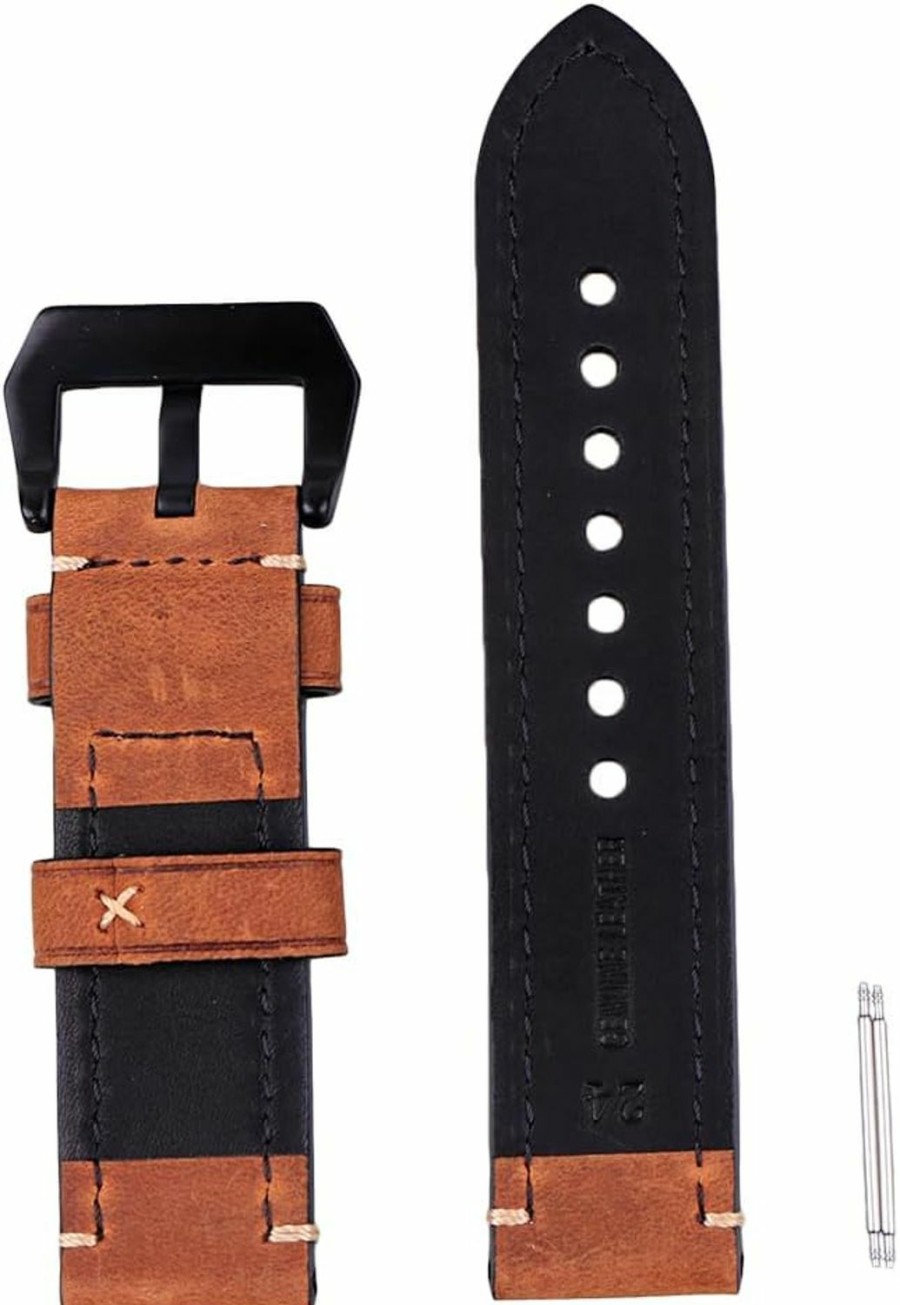 New szzijia Szzijia Genuine Leather Brown Watch Strap Wristwatch Band Watchband 24Mm Width With Black Buckle