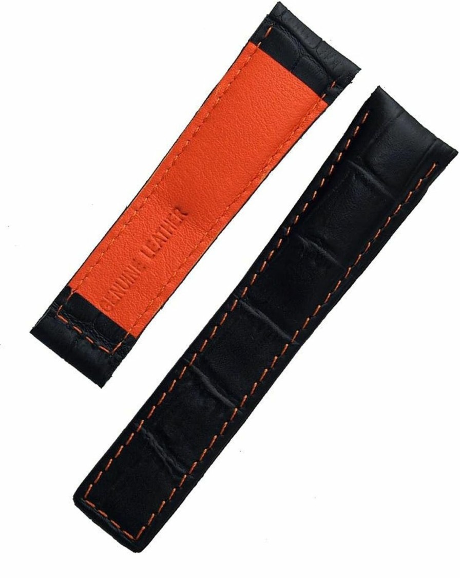 Best Watchstrapworld 22Mm Black Alligator-Style Genuine Leather Watchband With Orange Stitching & Lining To Fit Tag Heuer Monaco, Silverstone & Targa Florio (Spring Bars Included)