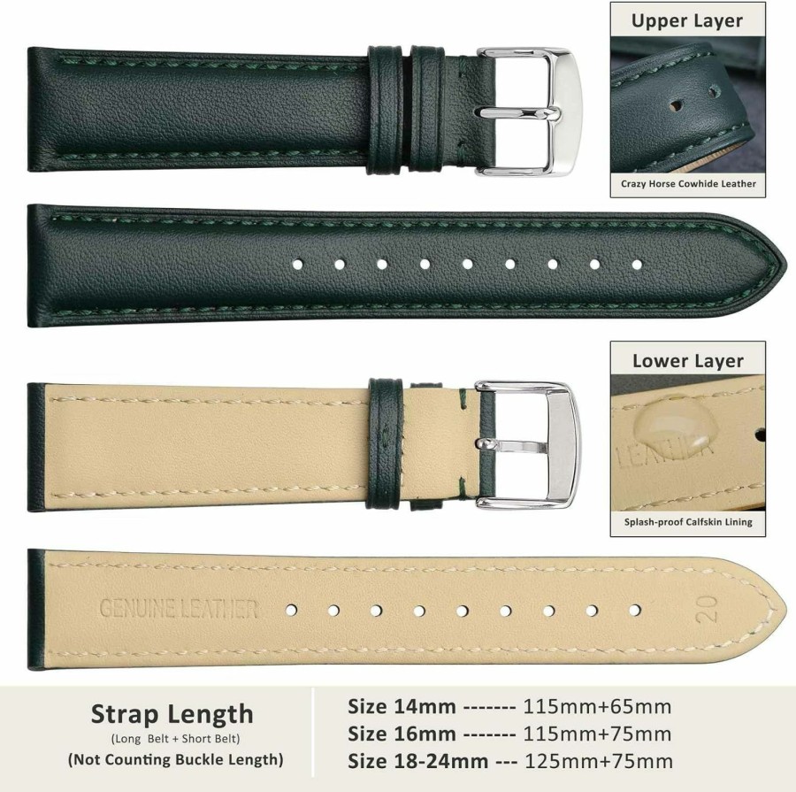 Wholesale WOCCI Wocci Leather Watch Band, Vintage Replacement Strap, Stainless Steel Buckle, Choice Of Width 14Mm 16Mm 18Mm 19Mm 20Mm 21Mm 22Mm 23Mm 24Mm