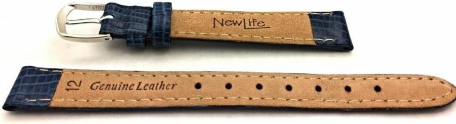 Clearance NewLife 12Mm Blue Genuine Leather Watchband | Tail Lizard Grained, Lightly Padded Replacement Watchstrap That Brings New Life To Any Watch (Womens Standard Length)