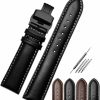 Hot Strapseeker Jaxon Black Butterfly Deployment Clasp Genuine Leather Watch Band- Padded Stitched Watchband Color Black, Brown- Premium Watch Strap Replacement For Men & Women- Fit Most Watches- Choose Size