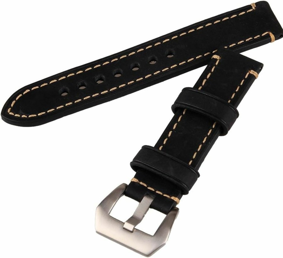 Best Generic 20Mm Black Genuine Leather Watchband Stainless Buckle Watch Wristwatch Band