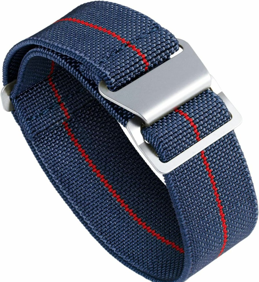 Hot BINLUN Binlun Watch Band Nylon Waterproof Military Fbric Elastic Replacement Watch Strap Hook-And-Loop Men Women Silver Buckle (Blue-Red,20Mm)(Update Version)