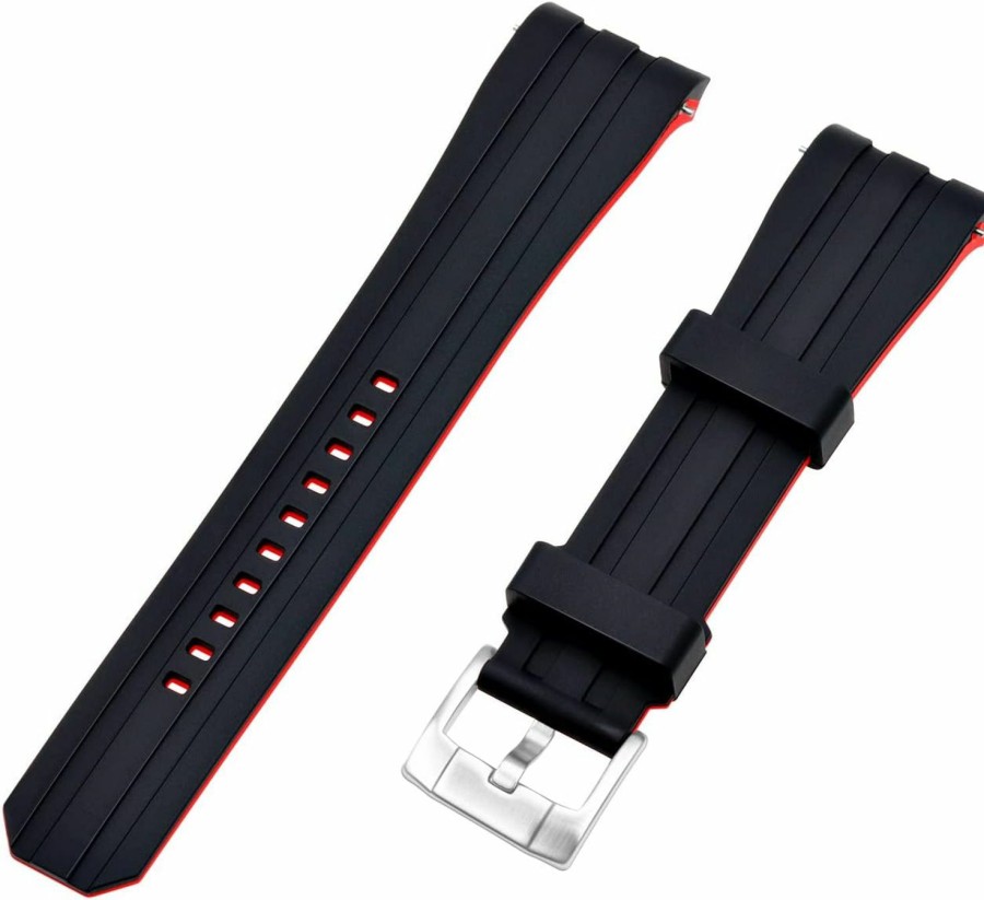 New YISIWERA Premium Two Tone Rubber Silicone 20Mm 22Mm Watch Band Seamless Curved Ends Watch Strap Band Solid Stainless Steel Buckle Quick Release Pins For Men Women