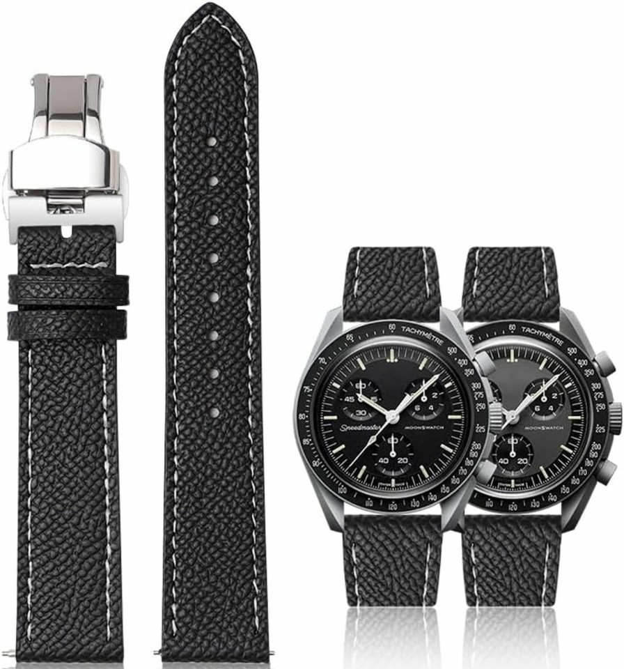 Hot Generic Quick Release Epsom Leather Straps For Omega Speedmaster And Moonswatch Watches, Replacement Calfskin Watch Bands Straps With Deployment Clasp For Omega Watches - Multiple Colors