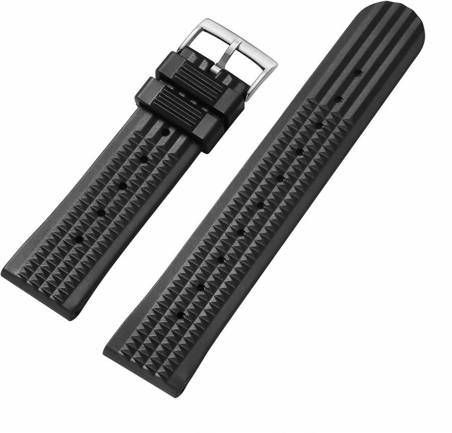 Hot ADDIESDIVE Addiesdive 20Mm Black Silicon Watch Strap Waffle Soft Rubber Replacement Watch Band For Men And Women Watches