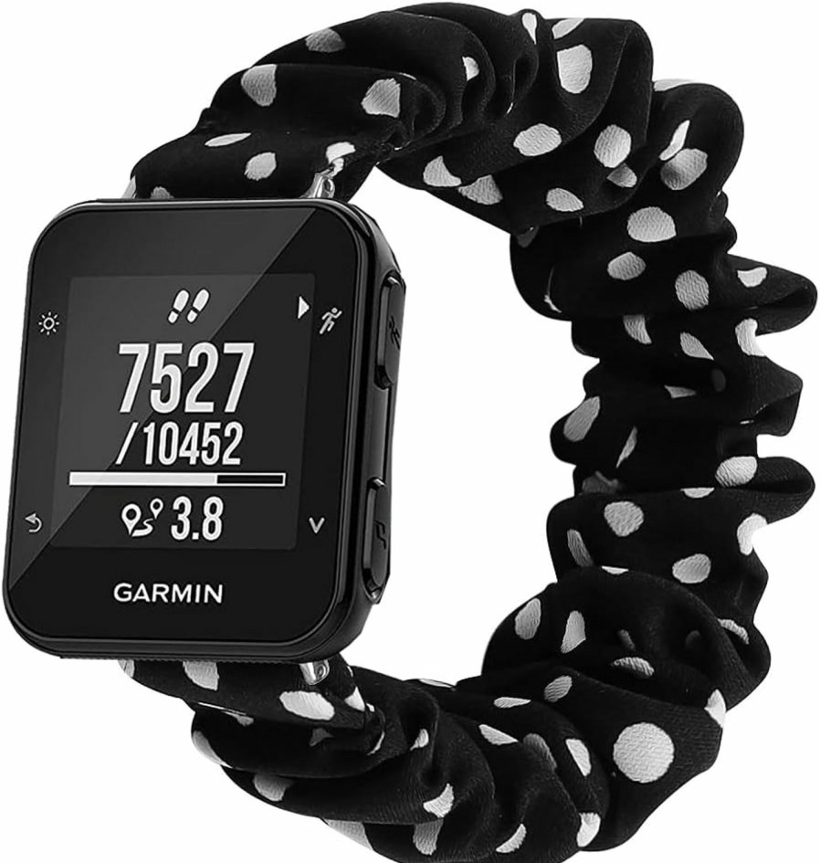 Clearance Capricoorn Capricoorn Compatible With Garmin Forerunner 35 Scrunchie Cute Print Elastic Watch Bands Women Bracelet Strap,Replacement Bands Soft Elastic Sport Cuff Accessories Wrist,Black Wave Point, Large