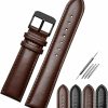 Online Strapseeker Jaxon Genuine Leather Black Pin Buckle Watchband- Stitched Padded Watch Strap Brown Black Color- Premium Watch Band Replacement For Men & Women- Fit Most Watches- Choose Size