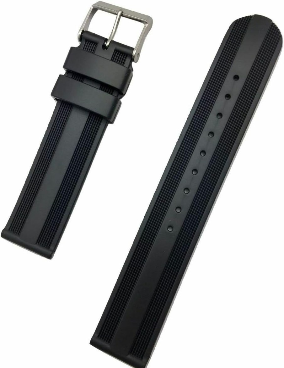 New NewLife Newlife 20Mm Black Rubber Pvc Material Watch Band | Comfortable And Durable Replacement Wrist Strap With Twin Striated Patterns That Brings To Any Watch For Men And Women