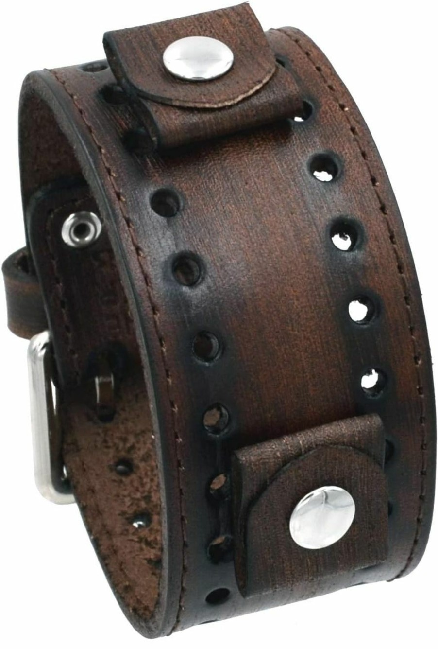 Clearance Nemesis Nemesis Fsb-B Distressed Wash Out Brown Wide Leather Cuff Wrist Watch Band