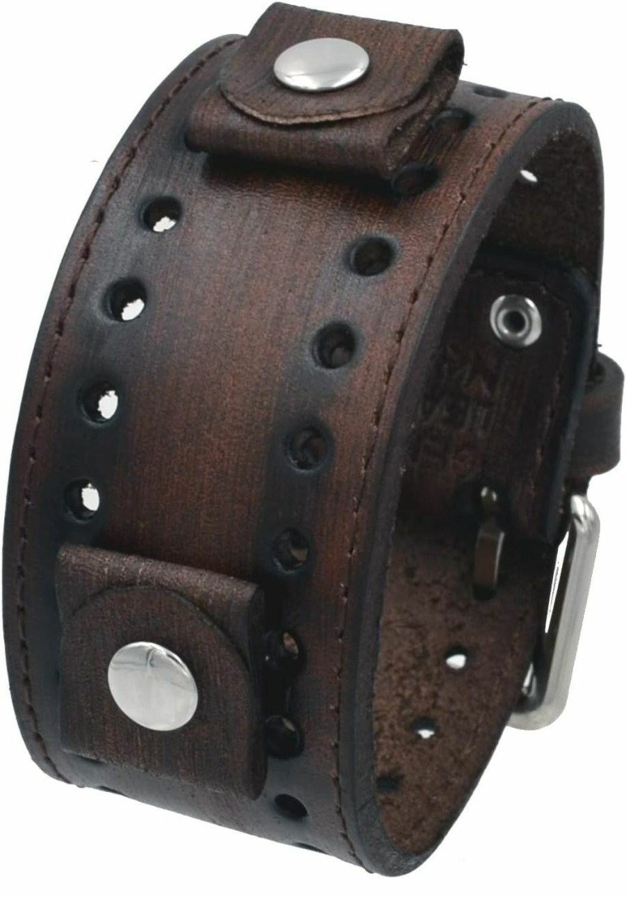 Clearance Nemesis Nemesis Fsb-B Distressed Wash Out Brown Wide Leather Cuff Wrist Watch Band