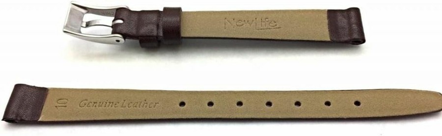 Best NewLife 10Mm Brown Genuine Calfskin Leather Watchband | Flat, Elegant Replacement Watchstrap That Brings New Life To Any Watch (Womens Standard Length)