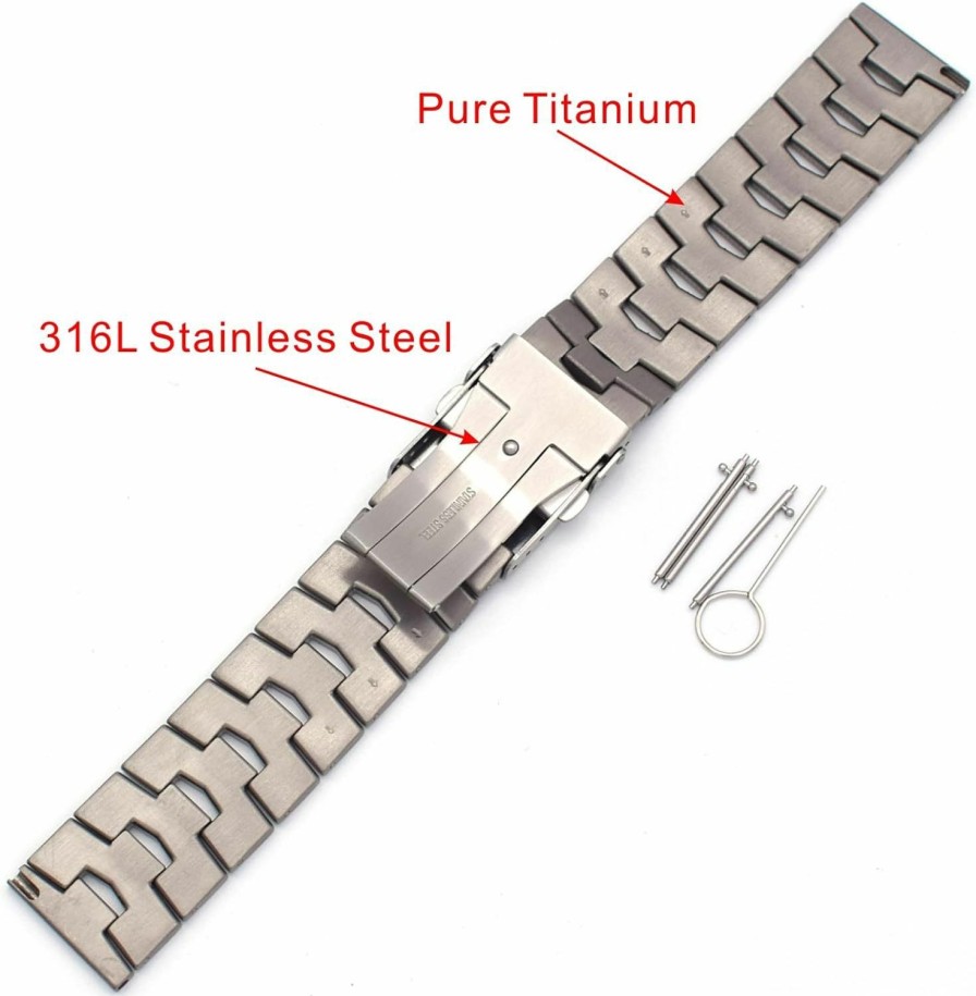 Clearance THEAGE Theage Titanium Solid Watch Band For Mens Women, Pure Titanium Watch Straps 22Mm