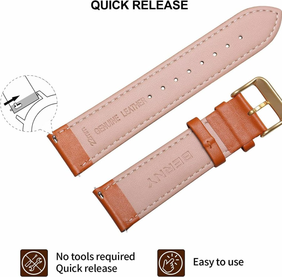 Online berny Berny Quick Release Leather Watch Bands Men'S Women'S Watch Bands Top Genuine Leather Watch Strap For Men Women - 16Mm 18Mm 20Mm 22Mm 24Mm, Black Brown