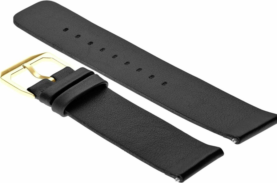 New slow Black Soft Leather Strap, Gold Buckle - 20Mm