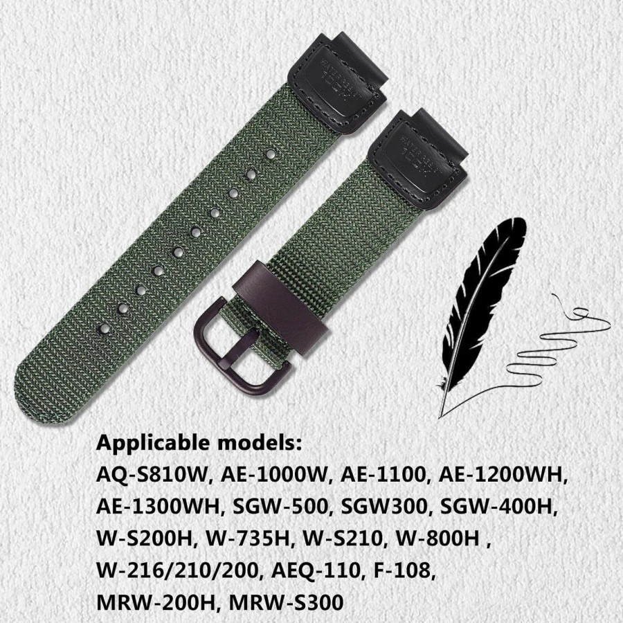 Hot uEmoh Premium Nylon Strap Compatible With Casio Sgw-500 / Sgw-300 / Sgw-400H / Ae-1000W / Ae-1100 / Ae-1200 / W-735H / W-S210 / W-800H / W-216/210/200 / Aq-S810W / Aeq-110 / F-108 / Mrw-200H, 18Mm Replacement Leather Watch Band Accessories