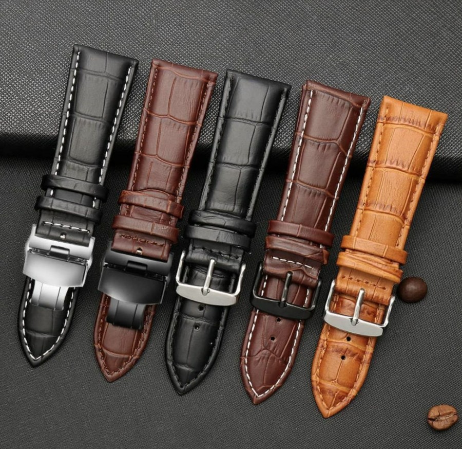 Best Strapseeker Roosevelt Genuine Leather Watch Band With Rose Gold Deployment Butterfly Clasp- Embossed Alligator Grain Watch Strap Replacement For Uni Men Women- Watchband Color Blue Black Brown