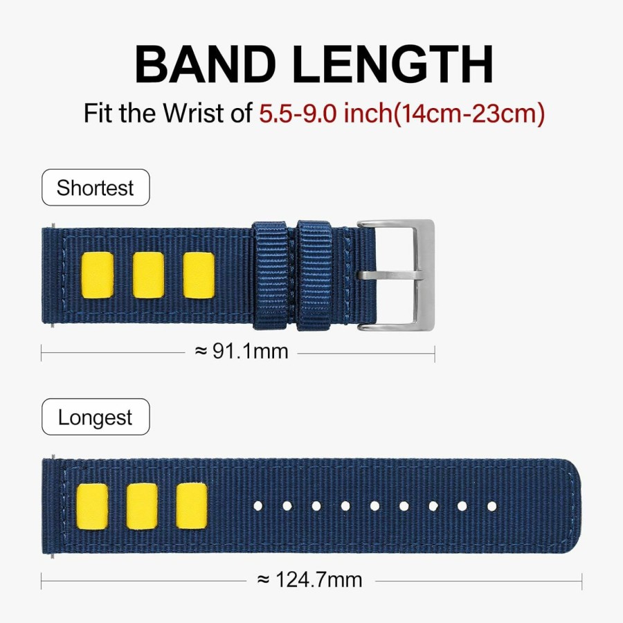 Clearance 1963 Watch Quick Release Rugged Nylon Watch Strap 20Mm 22Mm - Durable Nylon Fabric With Leather Hybrid Watch Band For Regular & Smart Watches