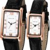 New JewelryWe Jewelrywe Men Women Square Watches His And Her Couple Matching Watches Set Rhinestone Analog Quartz Leather Wristwatch