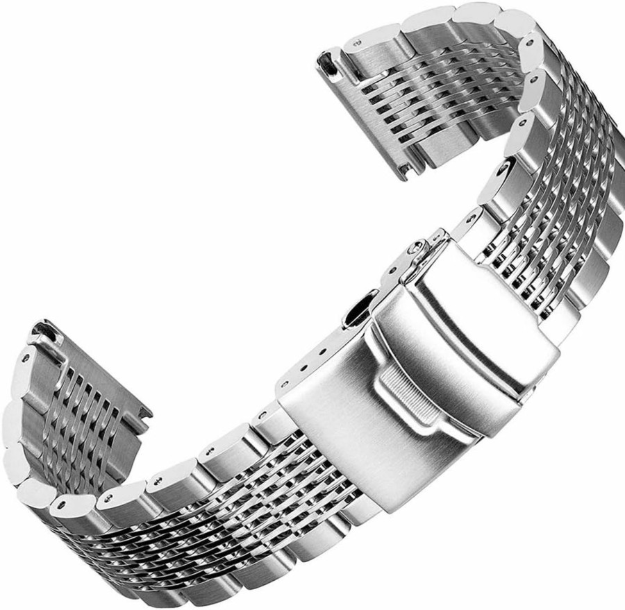 Hot SINAIKE Solid Stainless Steel Mesh Watch Band For Men Women Brushed Middle Polished Metal Watch Strap Bracelet Deployment Clasp 20Mm 22Mm 24Mm Black Silver Blue Gold Rose Gold