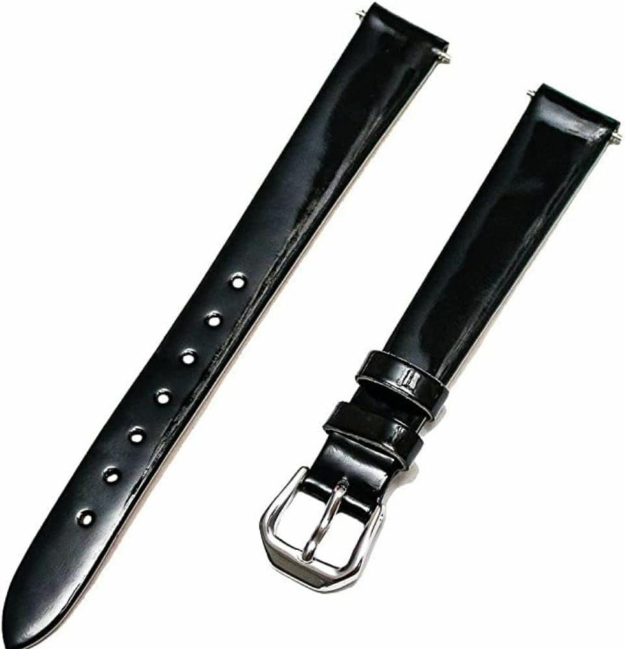 Clearance Generic 16Mm Womens Black Patent Leather Shiny Watch Band Strap