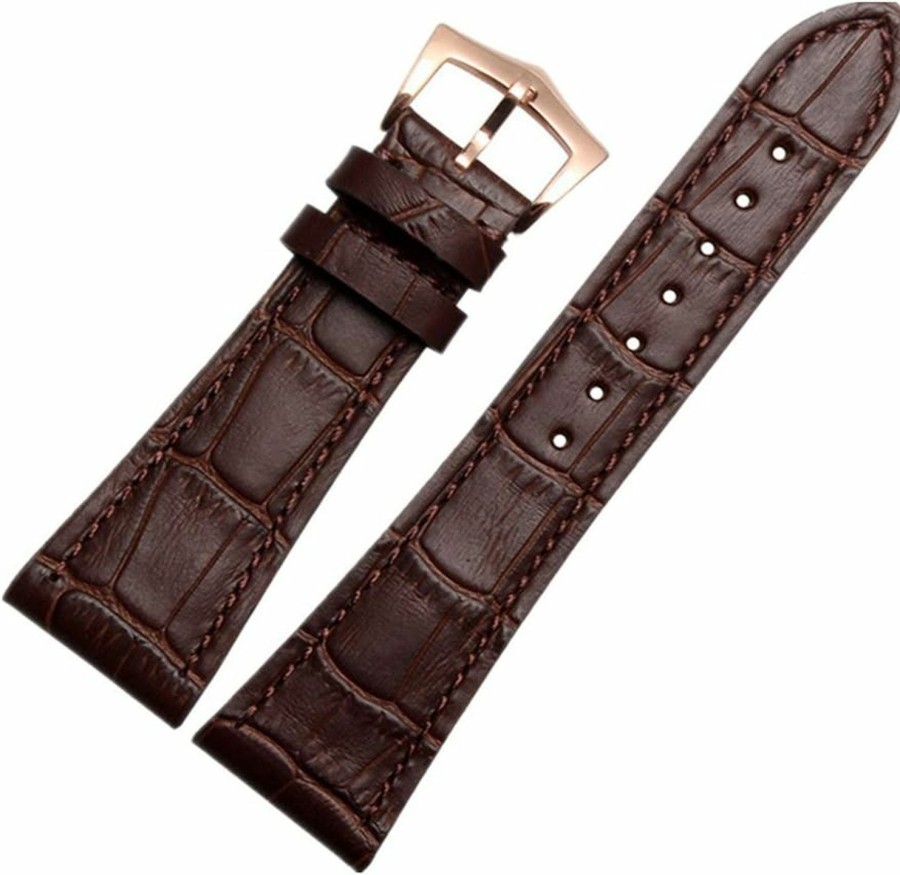 Hot ODETOJOY Odetojoy 25Mm Watch Band Brown Genuine Leather Strap Rose Gold Stainless Steel Buckle Watchbands For Men (Rose Gold Buckle, Brown)