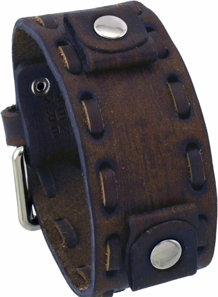 Clearance Nemesis Nemesis #Vsb-B Washed Out Faded Dark Brown 20Mm Lug Width Wide Leather Cuff Watch Band