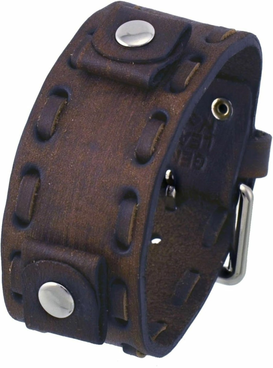 Clearance Nemesis Nemesis #Vsb-B Washed Out Faded Dark Brown 20Mm Lug Width Wide Leather Cuff Watch Band