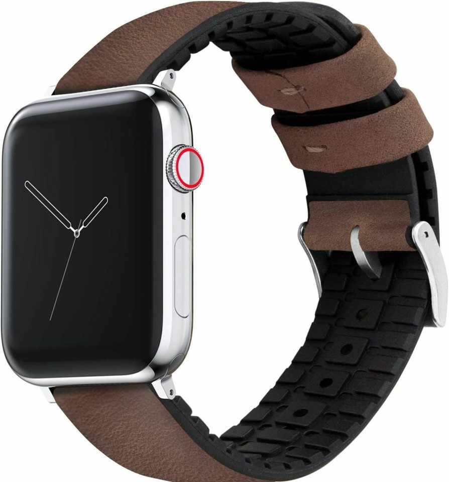 Wholesale BARTON WATCH BANDS Barton Watch Bands- Black Leather And Rubber Hybrid - Choose Color & Size - Compatible With All Apple Watches (Ultra, Se, 8, 7, 6, 5, 4, 3, 2, 1) - 38Mm, 40Mm, 41Mm, 42Mm, 44Mm, 45Mm, 49Mm