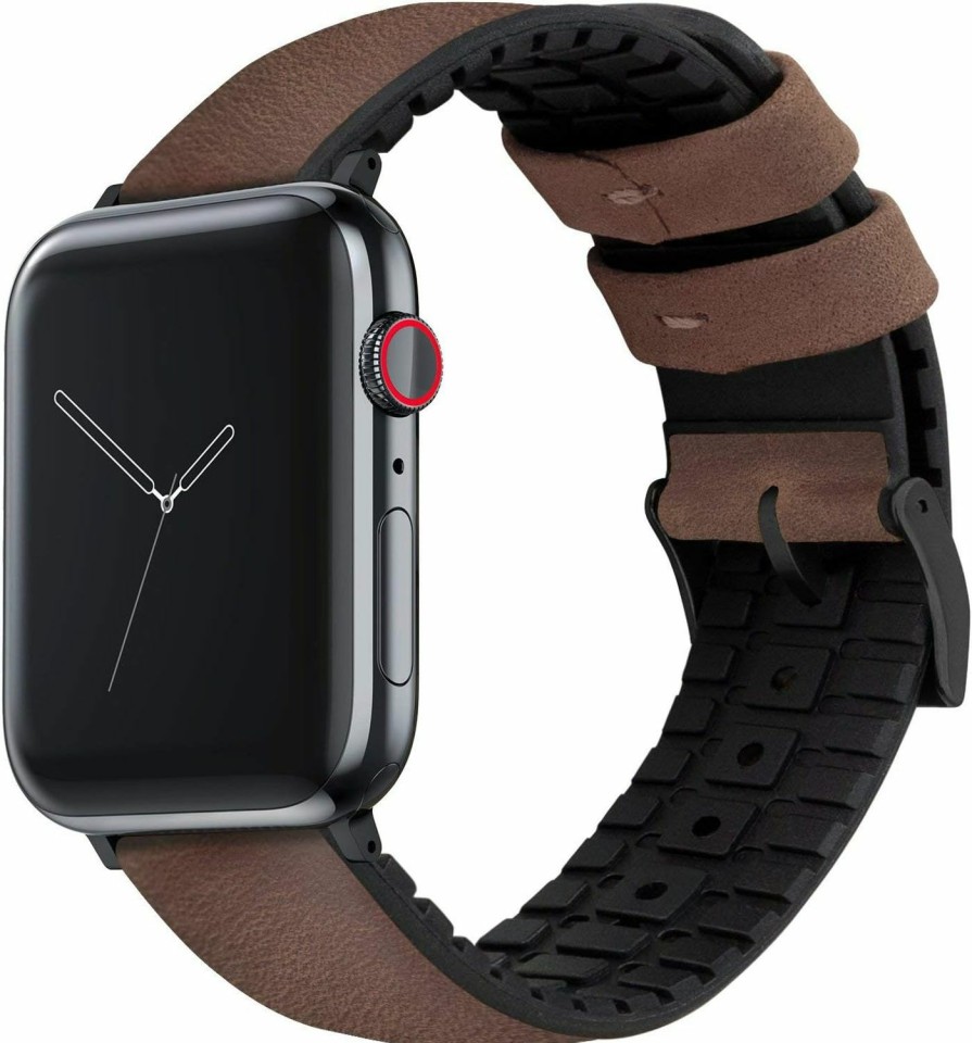 Wholesale BARTON WATCH BANDS Barton Watch Bands- Black Leather And Rubber Hybrid - Choose Color & Size - Compatible With All Apple Watches (Ultra, Se, 8, 7, 6, 5, 4, 3, 2, 1) - 38Mm, 40Mm, 41Mm, 42Mm, 44Mm, 45Mm, 49Mm