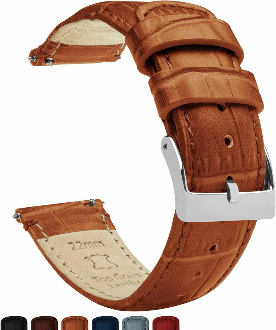 Clearance Barton Watch Bands Barton Watch Bands 12Mm Toffee Brown - Alligator Grain - Quick Release Leather Watch Bands