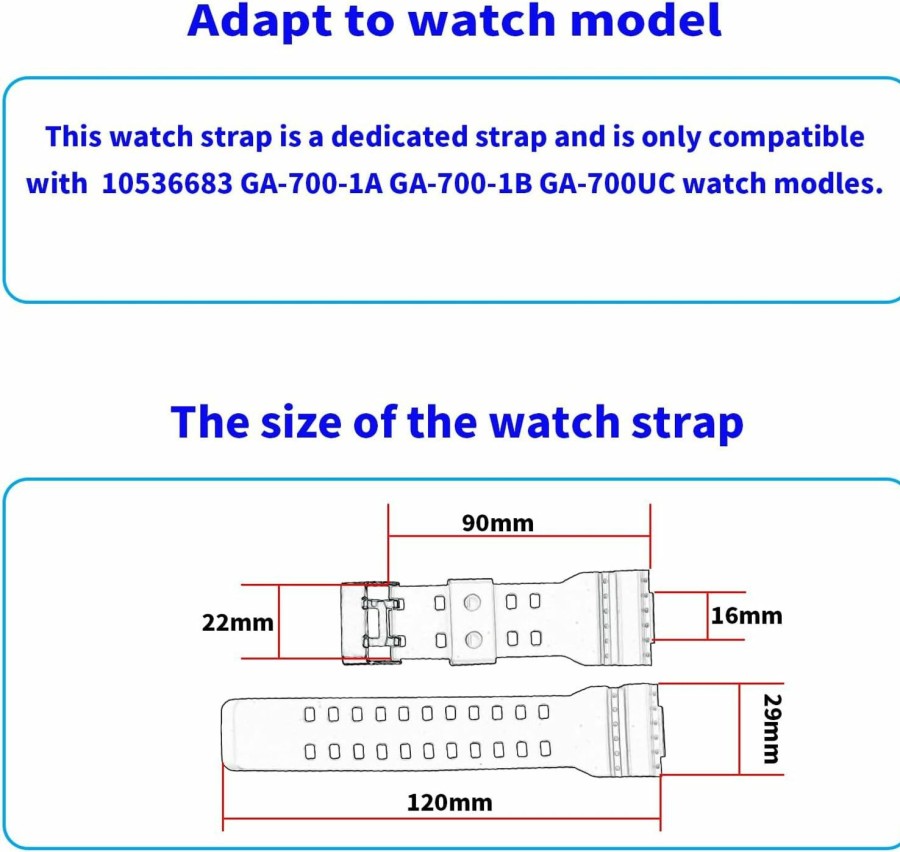 Clearance MMBAY Mmbay Rubber 10536683 Watch Bands Replacement Fit For Casio G-Shock Ga700Uc Ga-700Uc Ga700 Ga-700-1A Ga-700-1B Silicone Strap Wirstband For Men And Women Waterproof Bracelet Watch Accessories