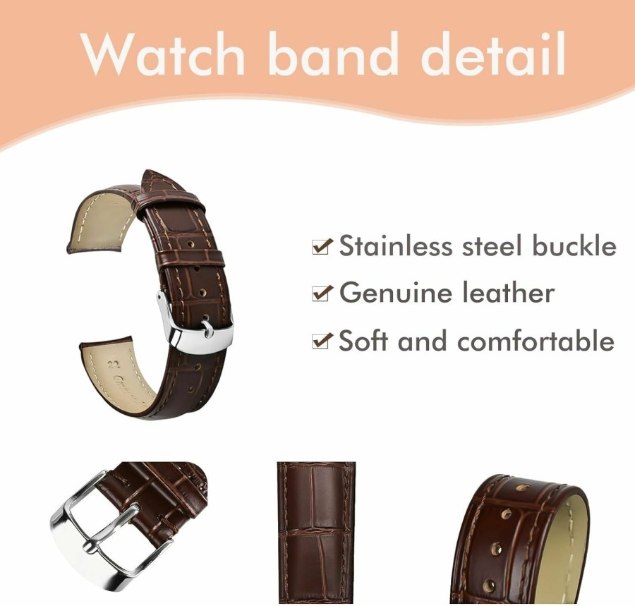 Clearance Euarnalie Leather Watch Band 20Mm 22Mm Quick Release Watch Bands Genuine Leather Watch Strap For Men Women