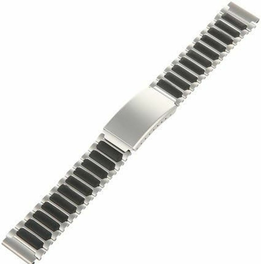 Clearance Cuir De Lyon 18Mm Ironman Triathlon Black Silver Stainless Steel Q7B848 Replacement Watchband